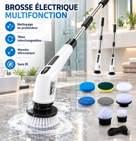 La Brosse Rotative Sans Fil, brosse électrique multifonction avec ses têtes interchangeables